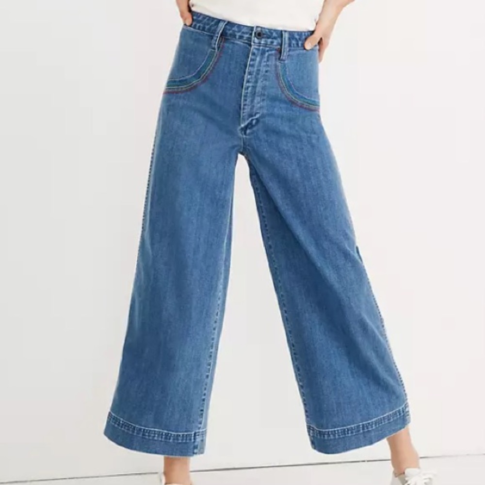 Madewell Rainbow Stitch Emmett Wide Crop jeans